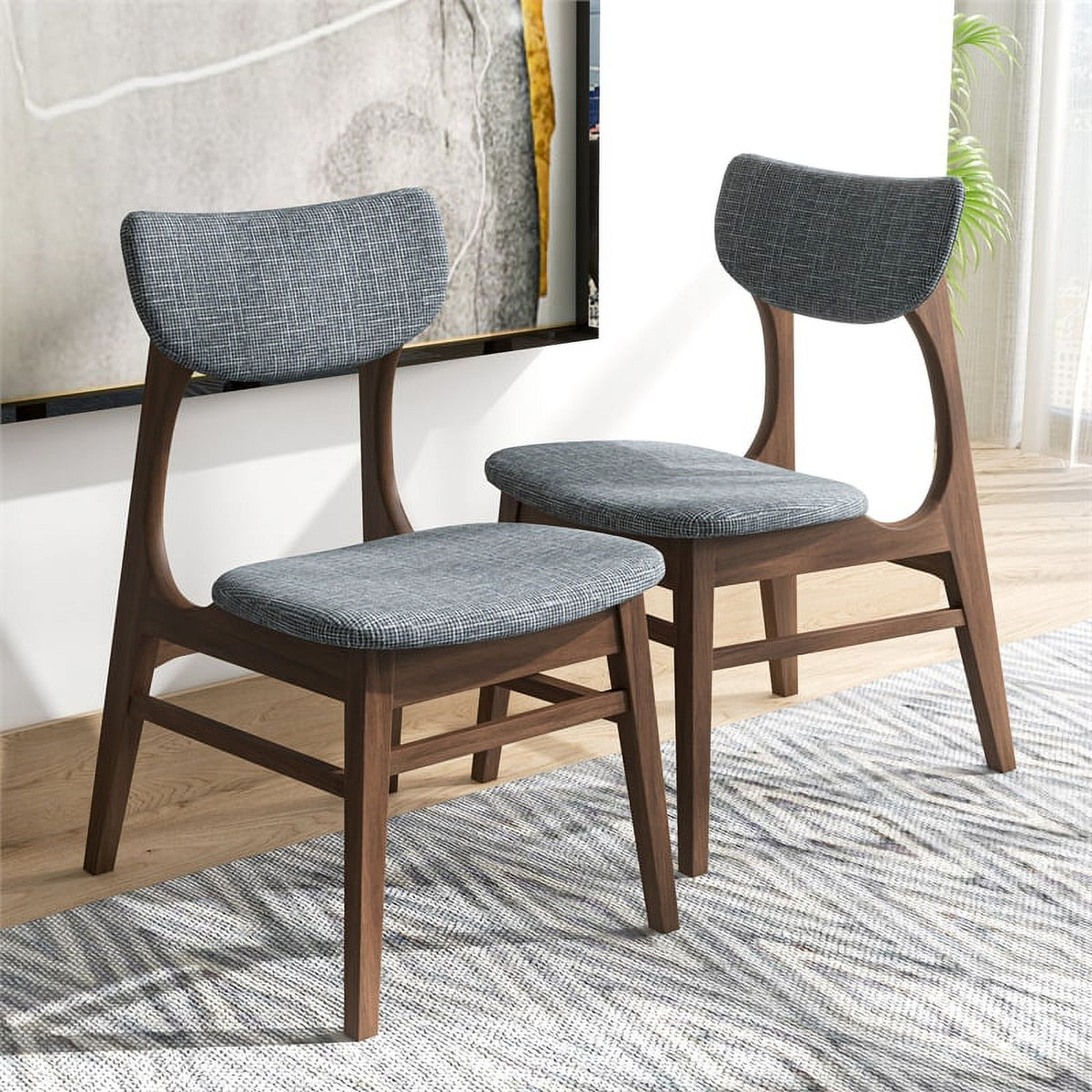 Mid-Century Wood/Fabric Dining Chair in Gray (Set of 2) Z33076