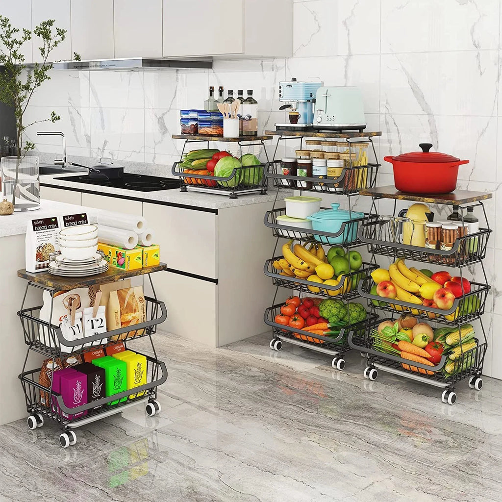 4 Tier Fruit Vegetable Cart with Solid Wood and Rollers Z88491