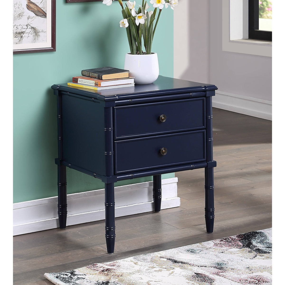 2-Drawer Bamboo Carved Nightstand T58254
