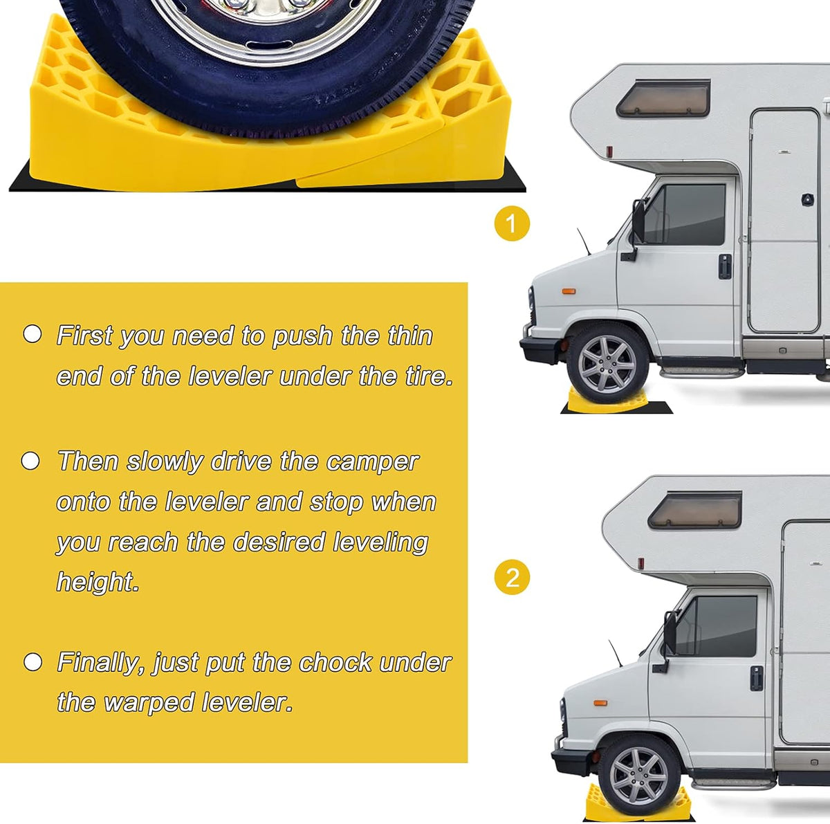 2-Pack Heavy Duty RV Leveling Blocks with Wheel Chocks and Anti-Slip Rubber Grip Mats Q2269