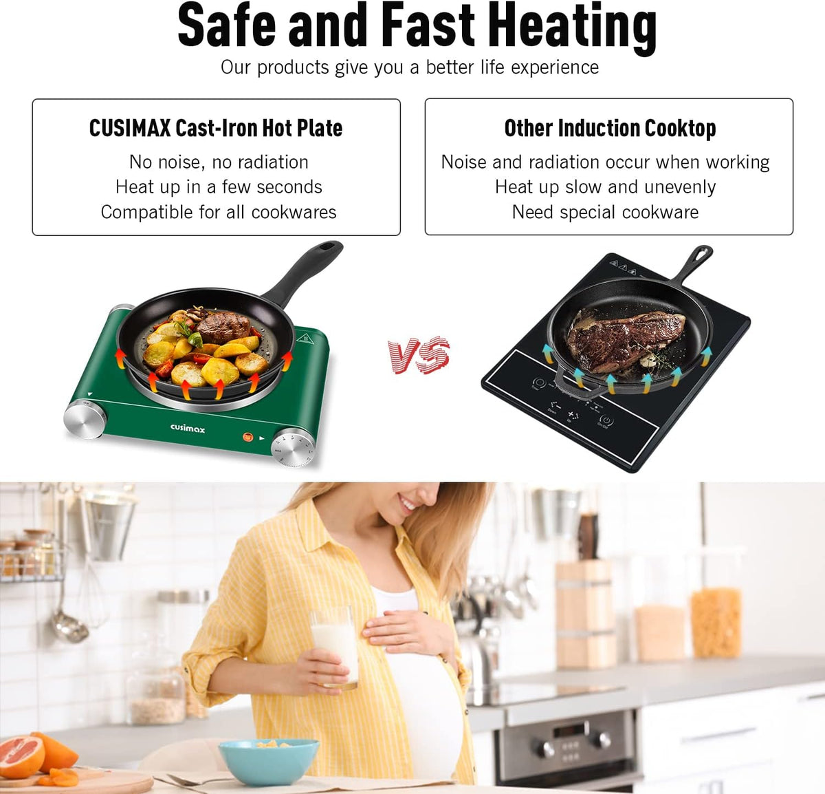 Green Cast Iron Single Burner Hot Plate Electric Burner, Pack of 2 G728057