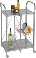 Foldable Utility Powder-Coated Metal Rolling Kitchen Cart, Silver Matt N718247