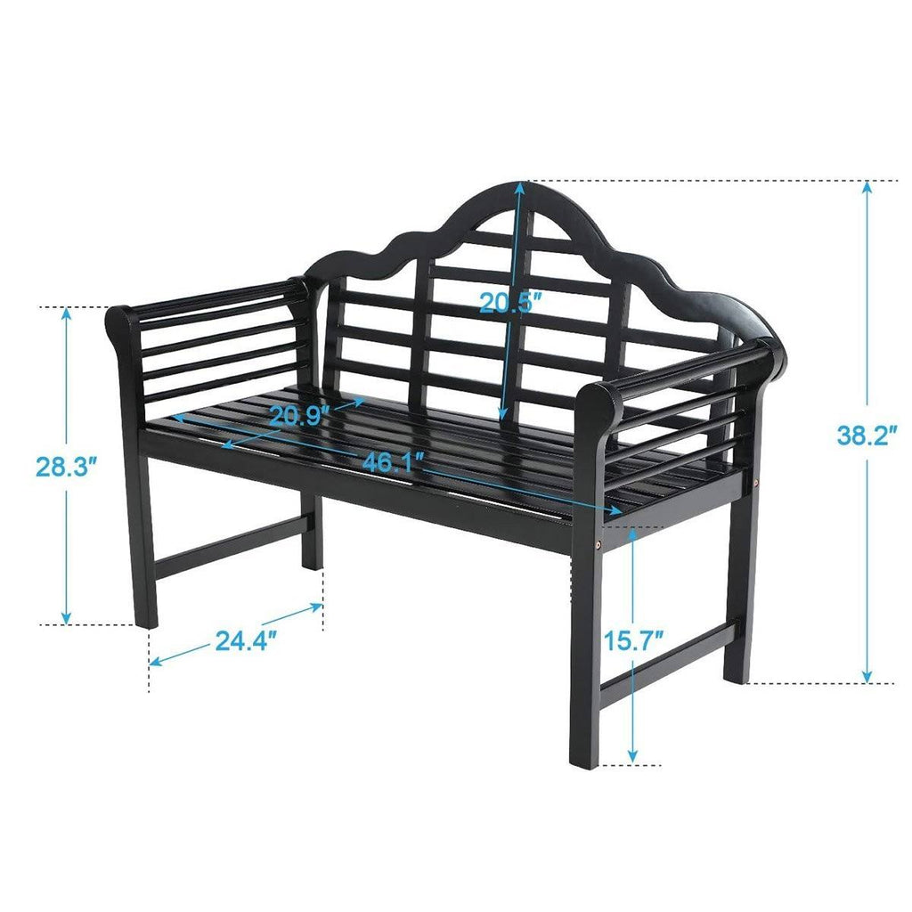 Black Acacia Wood Bench with Backrest and Armrests E179