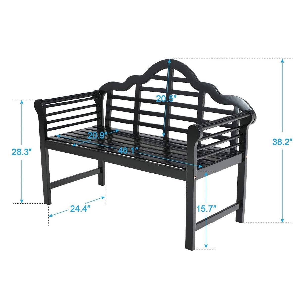 Black Acacia Wood Bench with Backrest and Armrests E179
