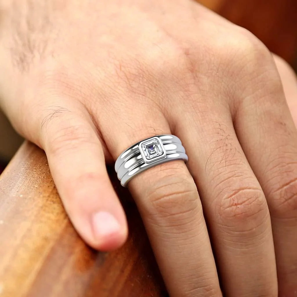 14K White Gold Men Wedding Band G9149