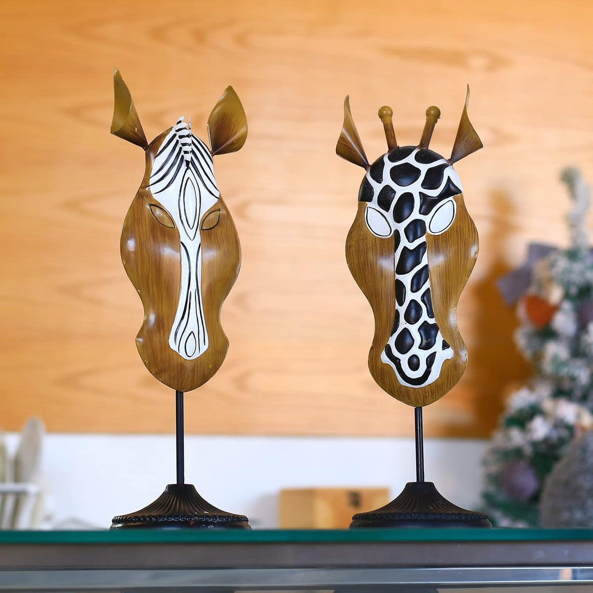 Deer Antelope Giraffe and Zebra Head Sculpture Statue, 17 to 19 Inches N2993
