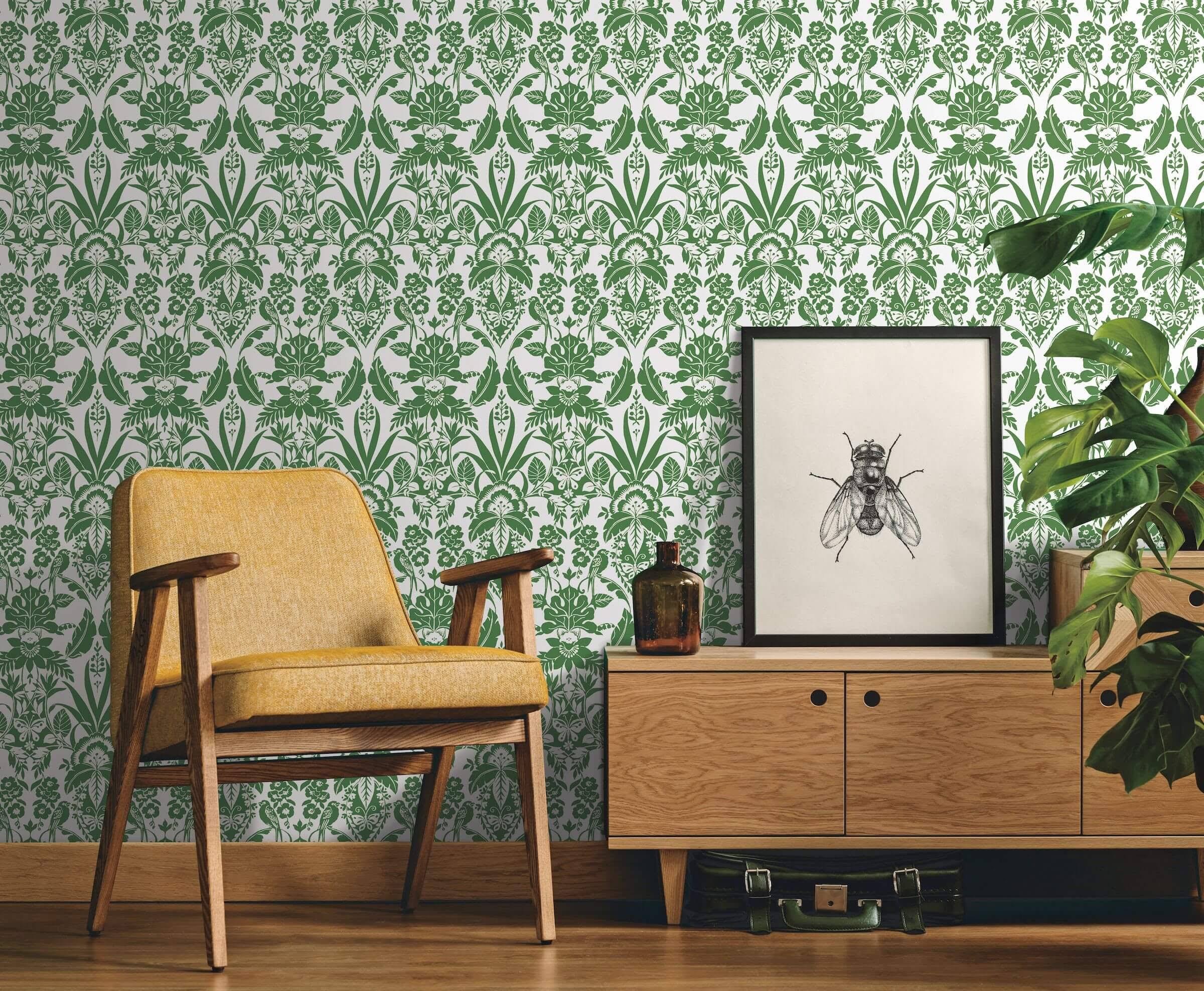 Botanical Damask Wallpaper Green A149776