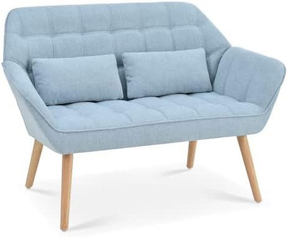 Blue Linen Fabric 2-Seat Loveseat Sofa with 2 Pillow O763