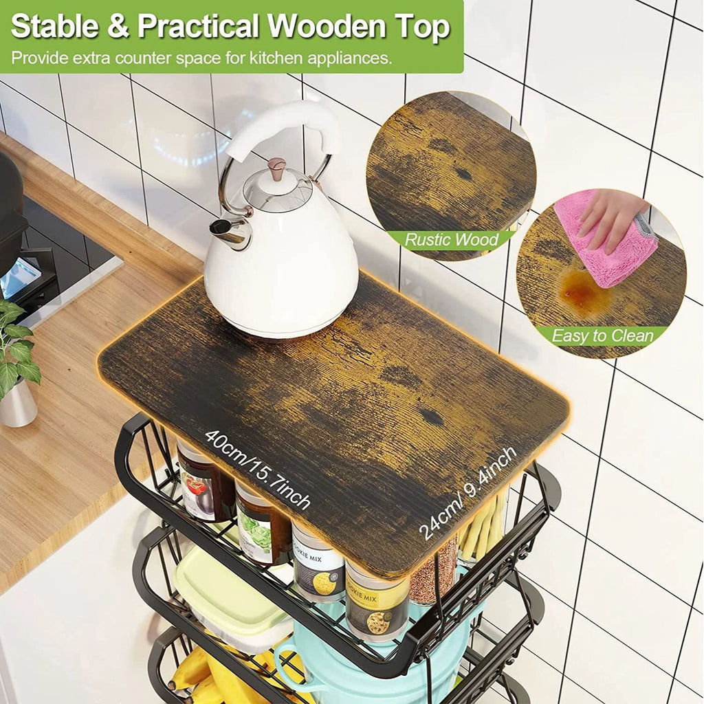 4 Tier Fruit Vegetable Cart with Solid Wood and Rollers Z88491