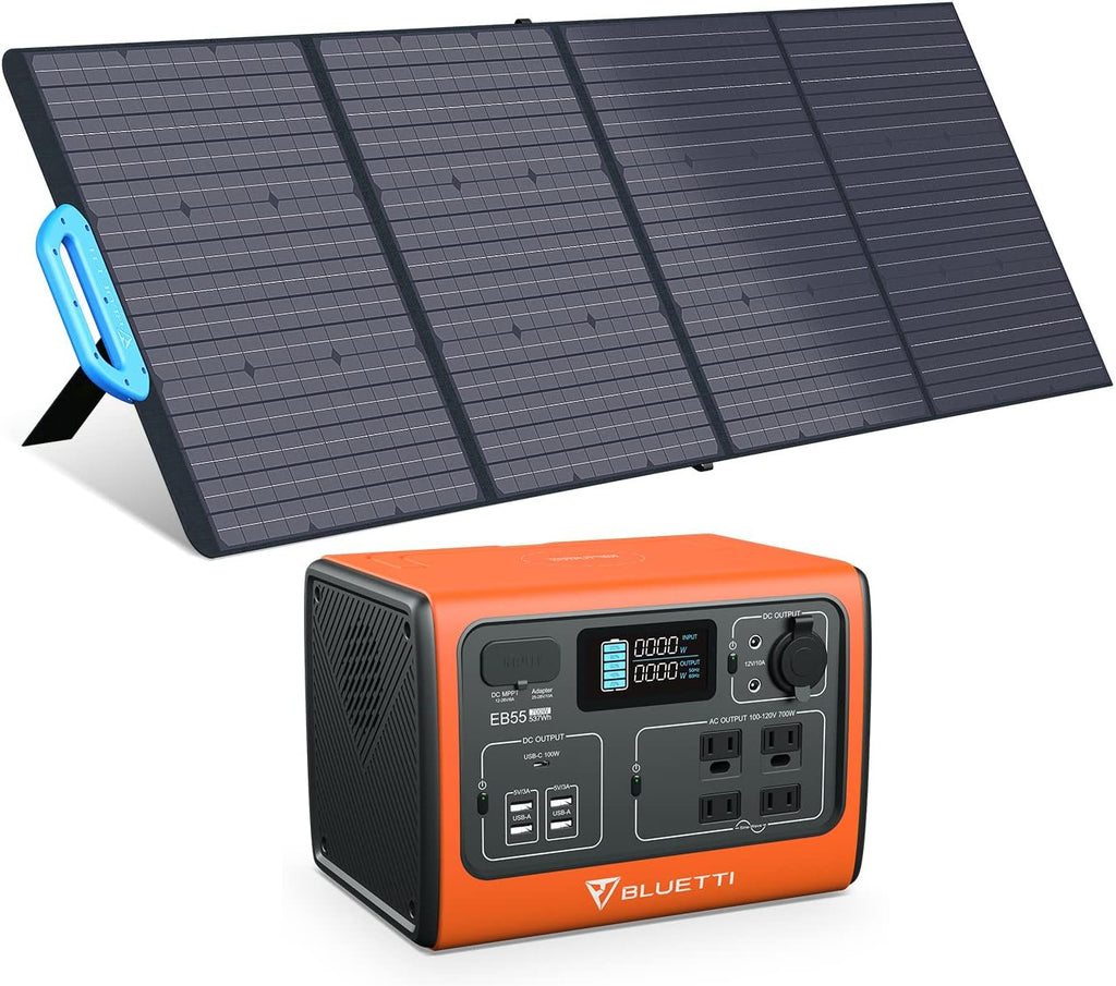 Portable Power Station 537Wh 700W with 200W Solar Panel, LiFePo4 Battery Pack with 4 AC Outlets D7422