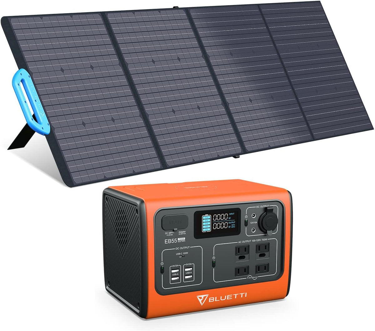 Portable Power Station 537Wh 700W with 200W Solar Panel, LiFePo4 Battery Pack with 4 AC Outlets D7422
