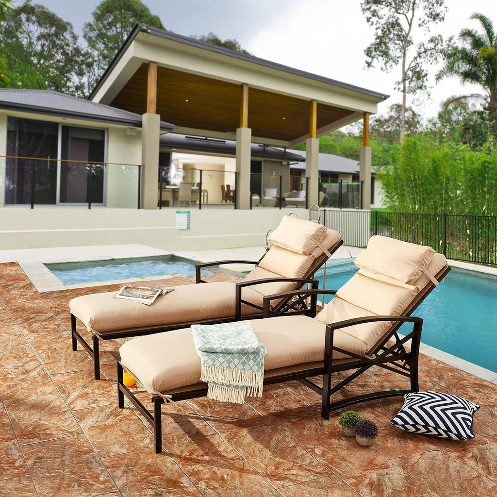 2 Piece Patio Chaise Lounge Chair Set with Cushions O7134