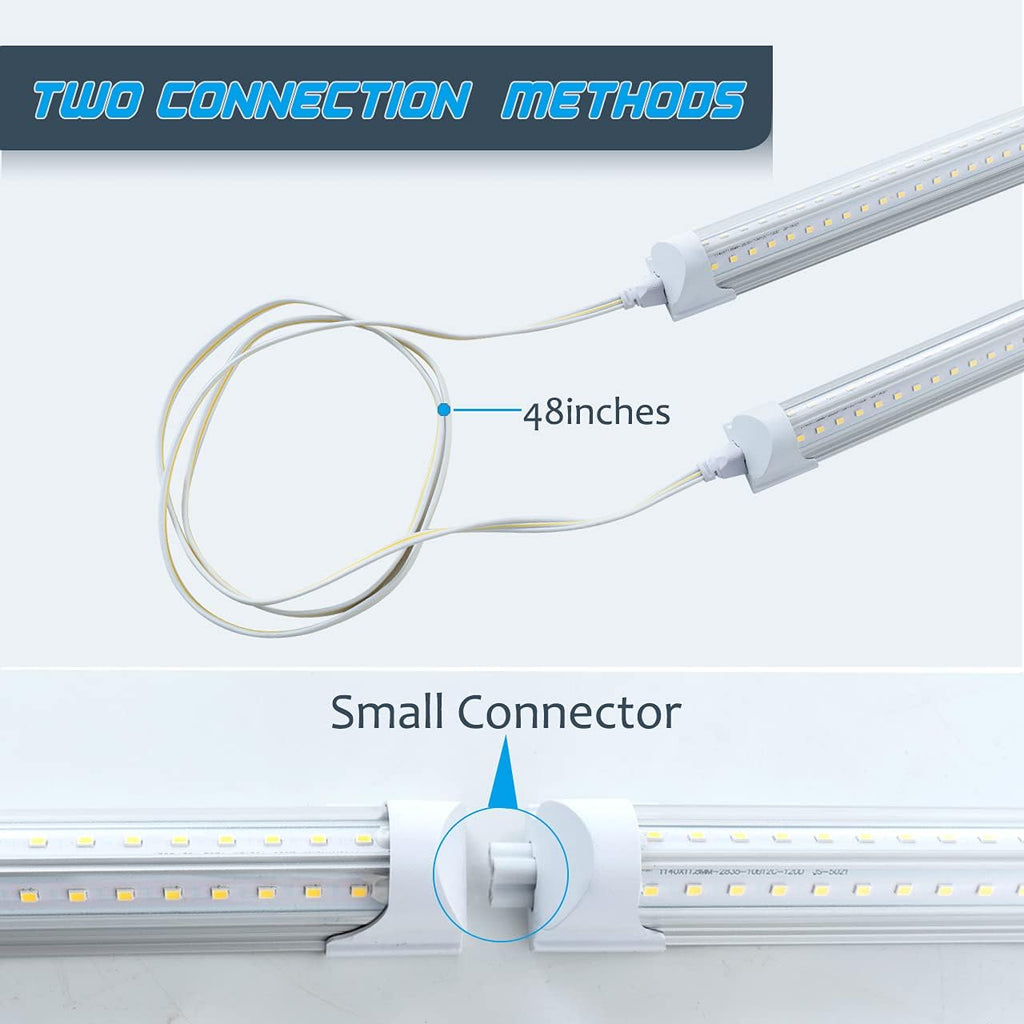 6 Pack 4FT 40W Integrated V Shaped LED Shop Light, Linkable White Daylight 6000k, On/Off Switch Cable Clear Cover U9984