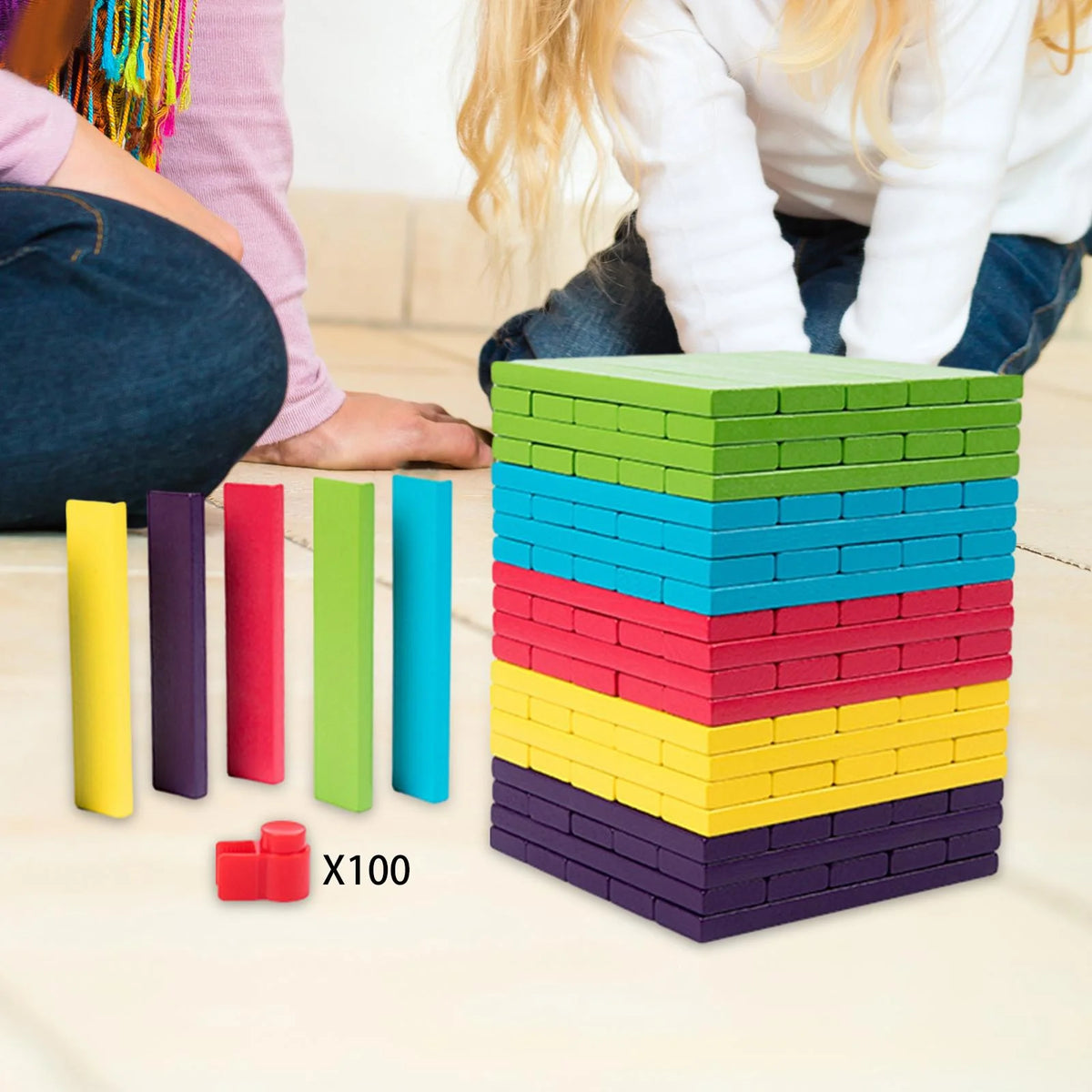 100 Pieces Wooden Blocks Stacking Game Building Kits Board Games N8207