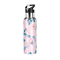 Pink Roses Flower Blue Stainless Steel Insulated Water Bottle with Straw Lid W9318
