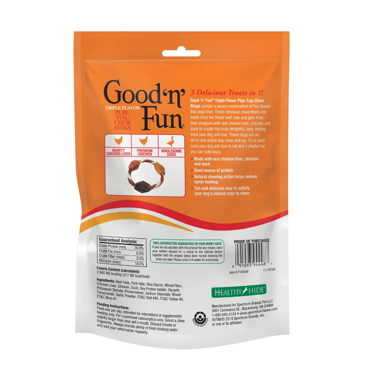 Triple Flavor Chew Rings 4 Count Dog Snack Q839