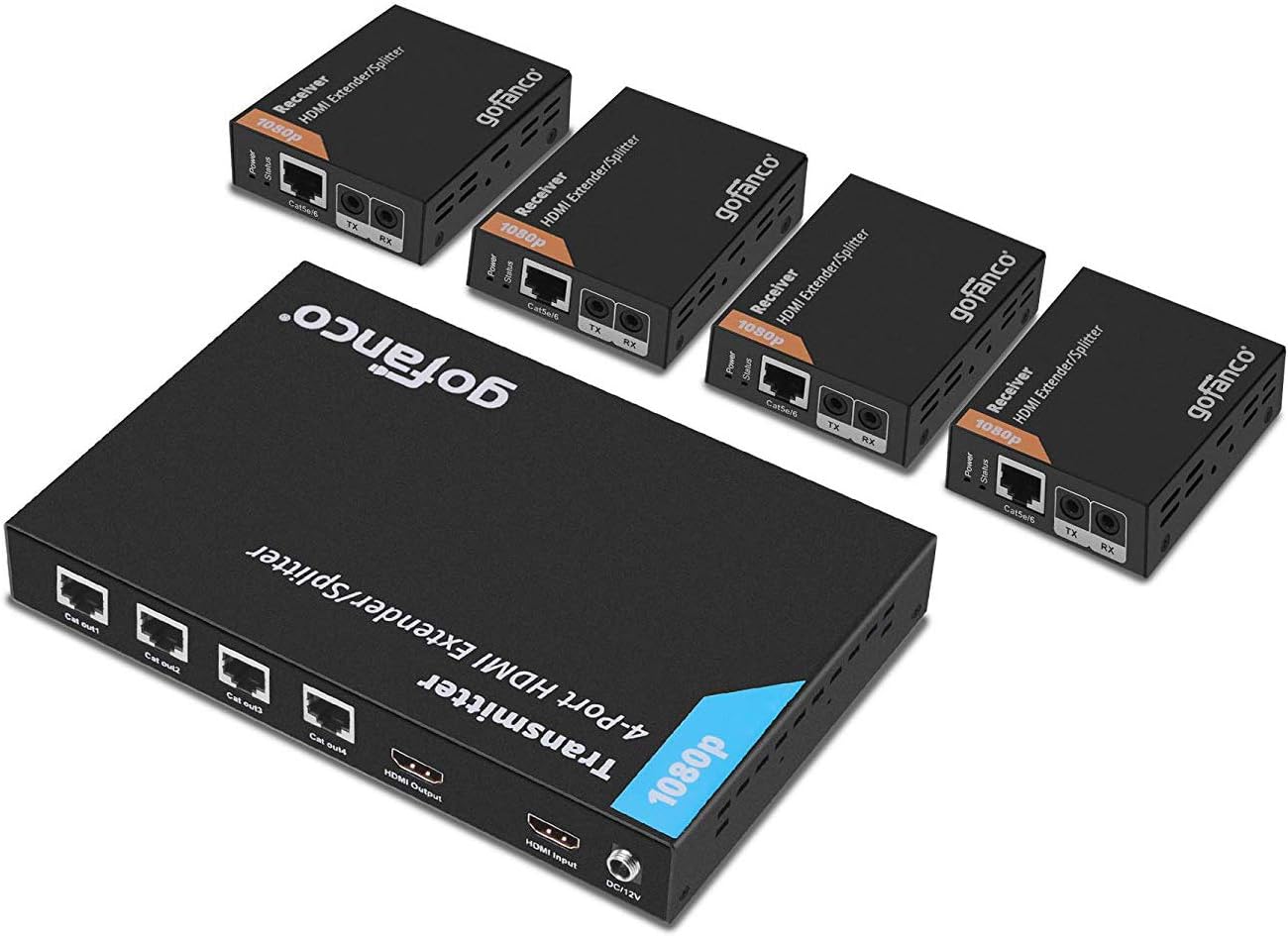 1x4 HDMI Extender Splitter 1080p Over Ethernet Cable with HDMI Loopout R7819
