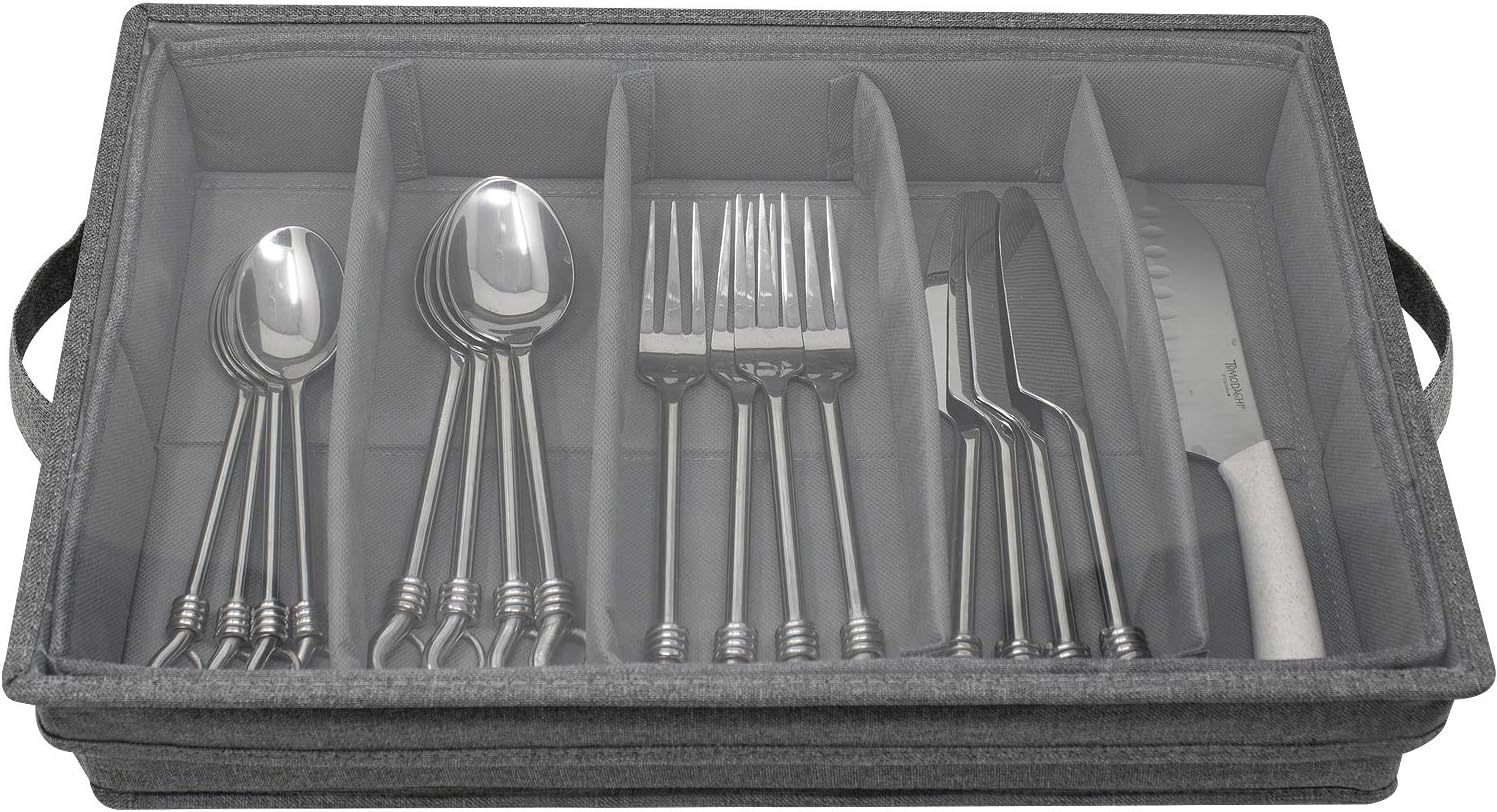 Gray Flatware Storage Chest with Clear Lid V9926