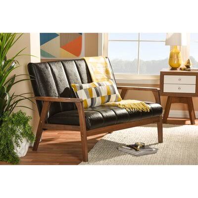 Brown Faux Leather Square Arm Loveseat U78589