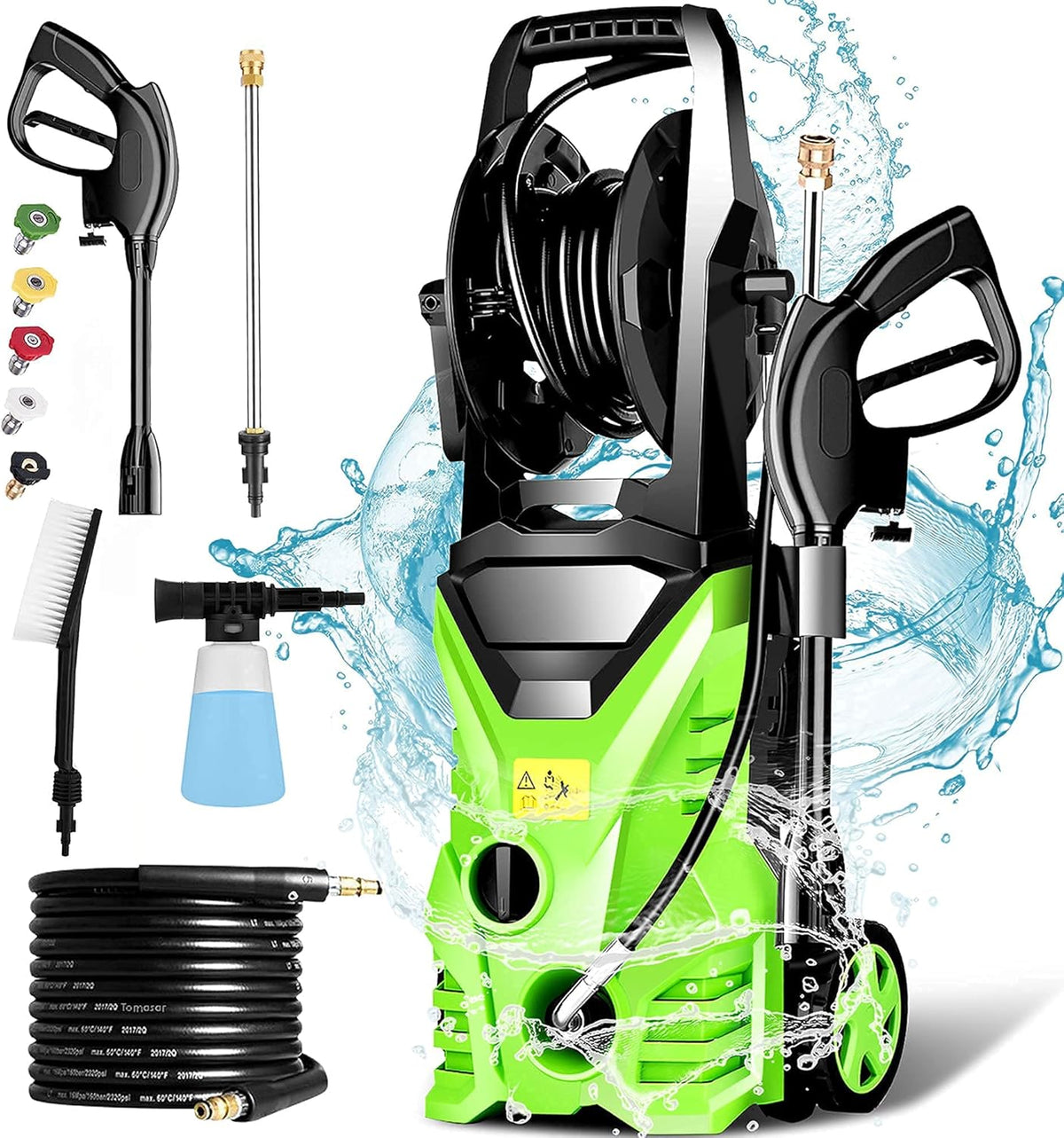 Green 1500W Electric Pressure Washer with 5 Nozzles P159