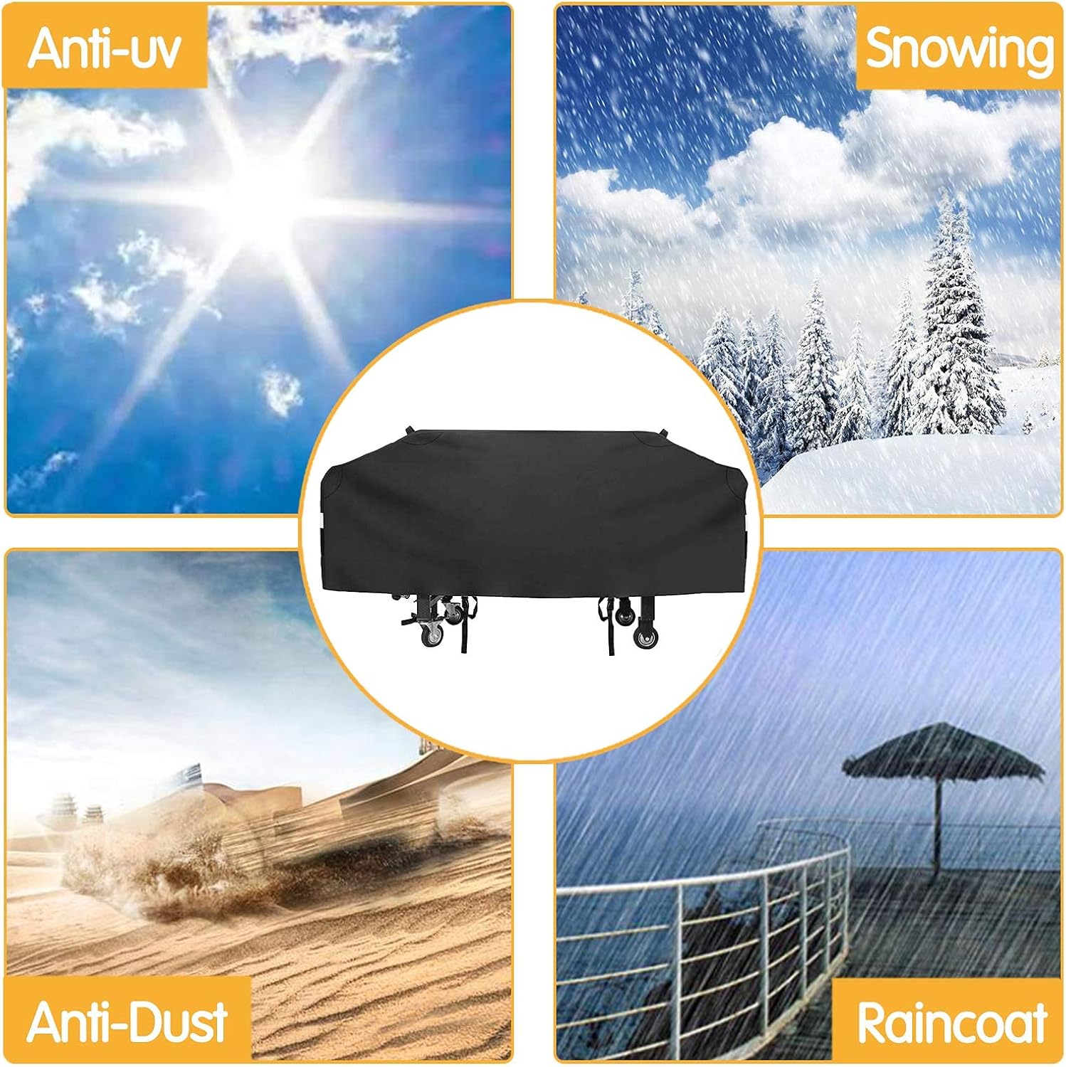 Black 600D Waterproof Griddle Cover with Support Pole K368744