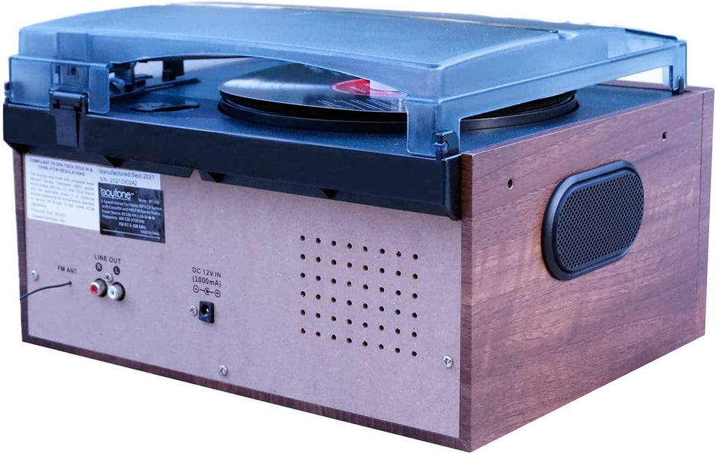 Bluetooth Record Player Turntable with AM/FM Radio, Cassette, CD Player, 2 Built in Speaker, SD Slot, USB, AUX F835739