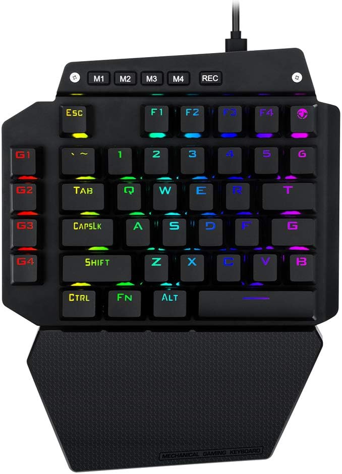 One Handed Mechanical Gaming Keyboard with RGB Led Backlit Red Switches C8232