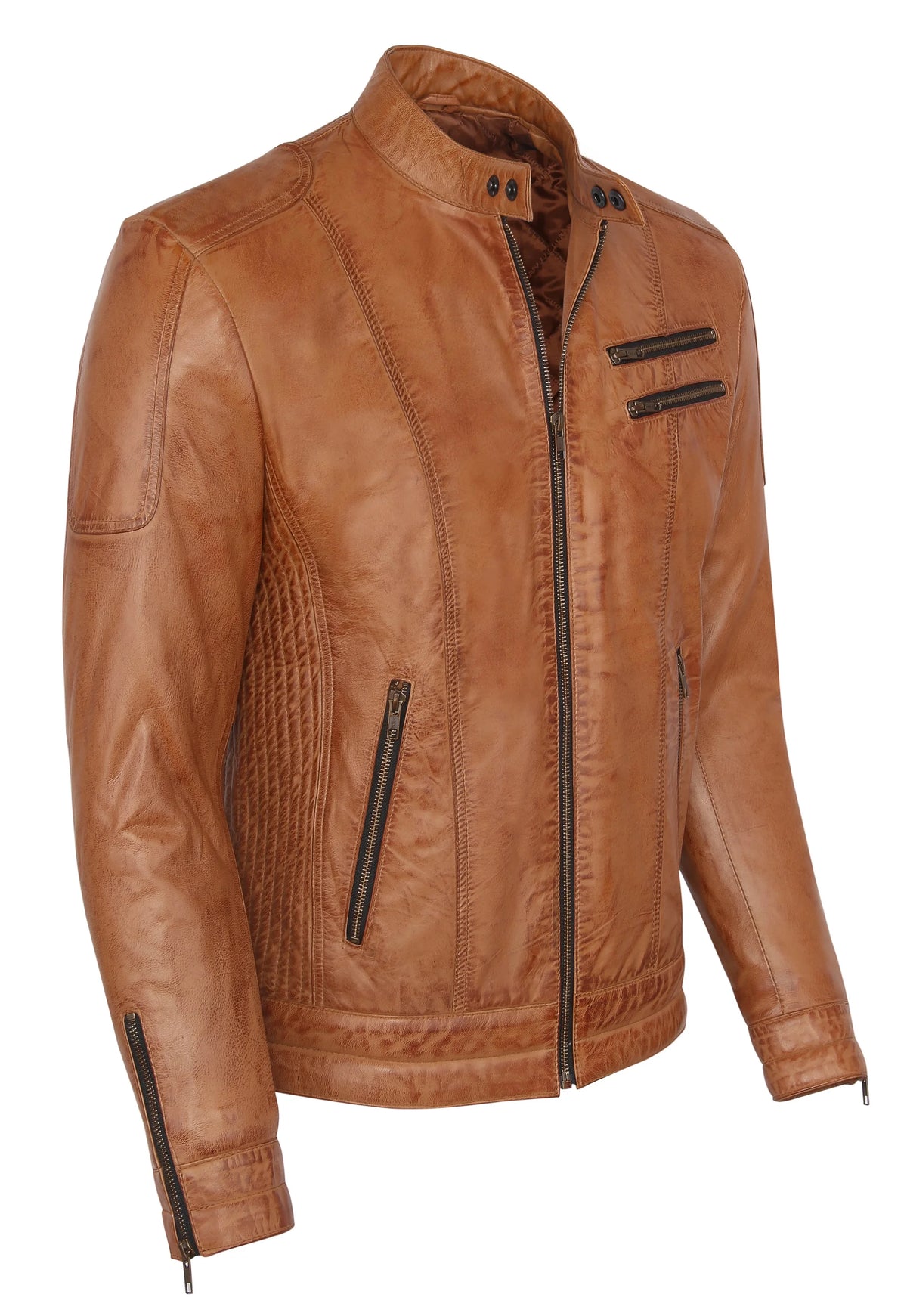 Camel Lambskin Leather Biker Jacket Size L D59529
