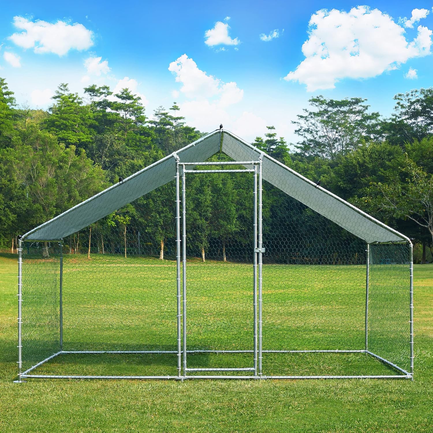 Metal Chicken Coop with Run Waterproof Cover Cage for Rabbits Cats Dogs X990