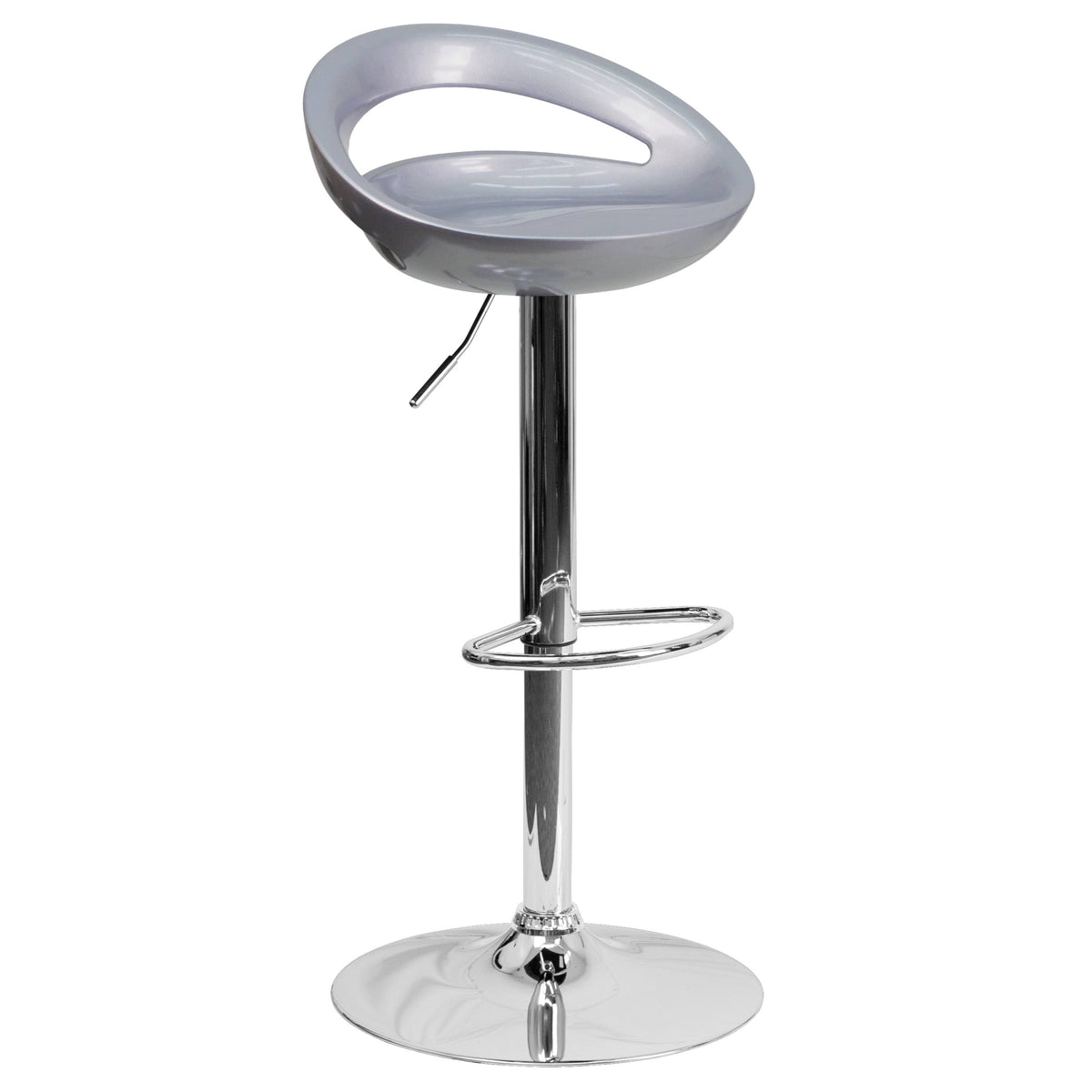 Silver Plastic Adjustable Height Barstool with Chrome Base X63759