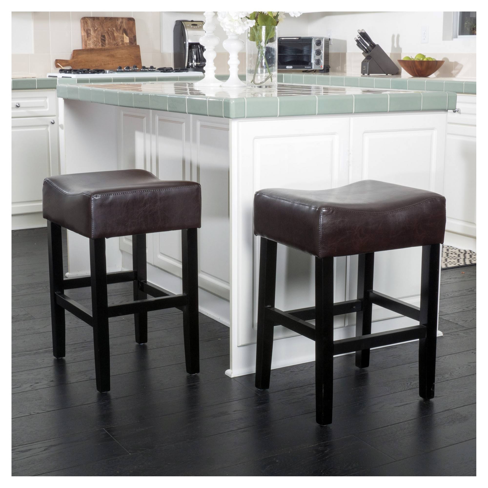 Bonded Leather Backless Counter Stool, Set of 2, Brown X2535