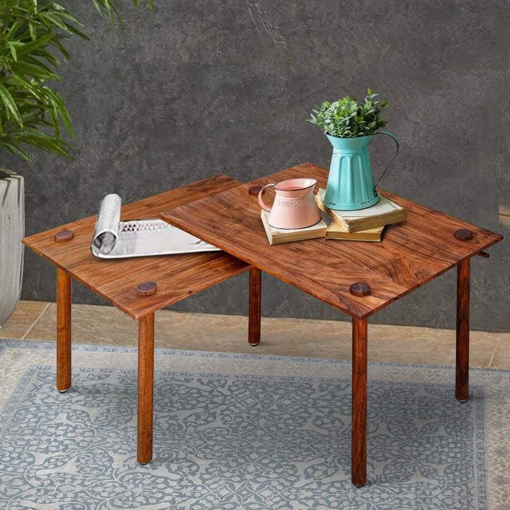 Solid Wood End Table with Pull Out Extension, Dark Brown J9385