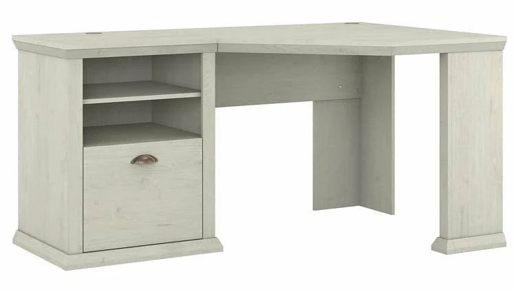 Linen White Oak Corner Desk with Storage V3531
