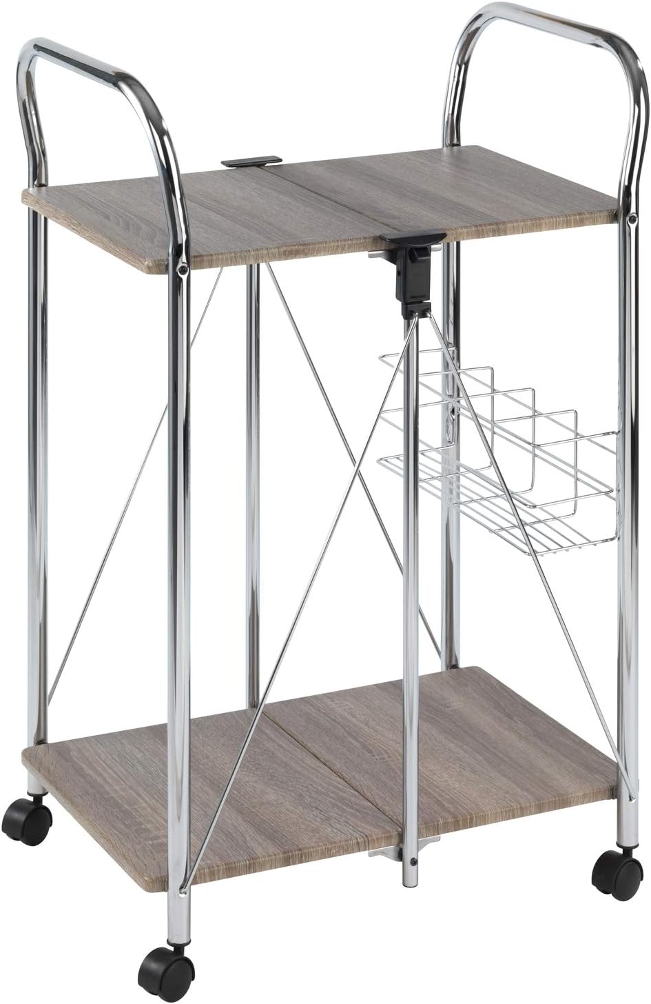 Foldable Utility Powder-Coated Metal Rolling Kitchen Cart, Silver Matt N718247