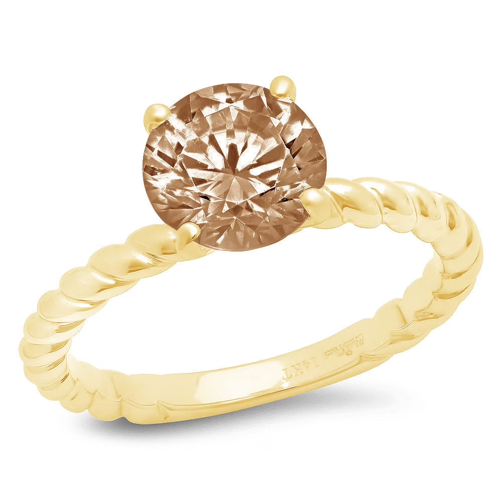Champagne Simulated Diamond 18k Yellow Gold Ring E5924