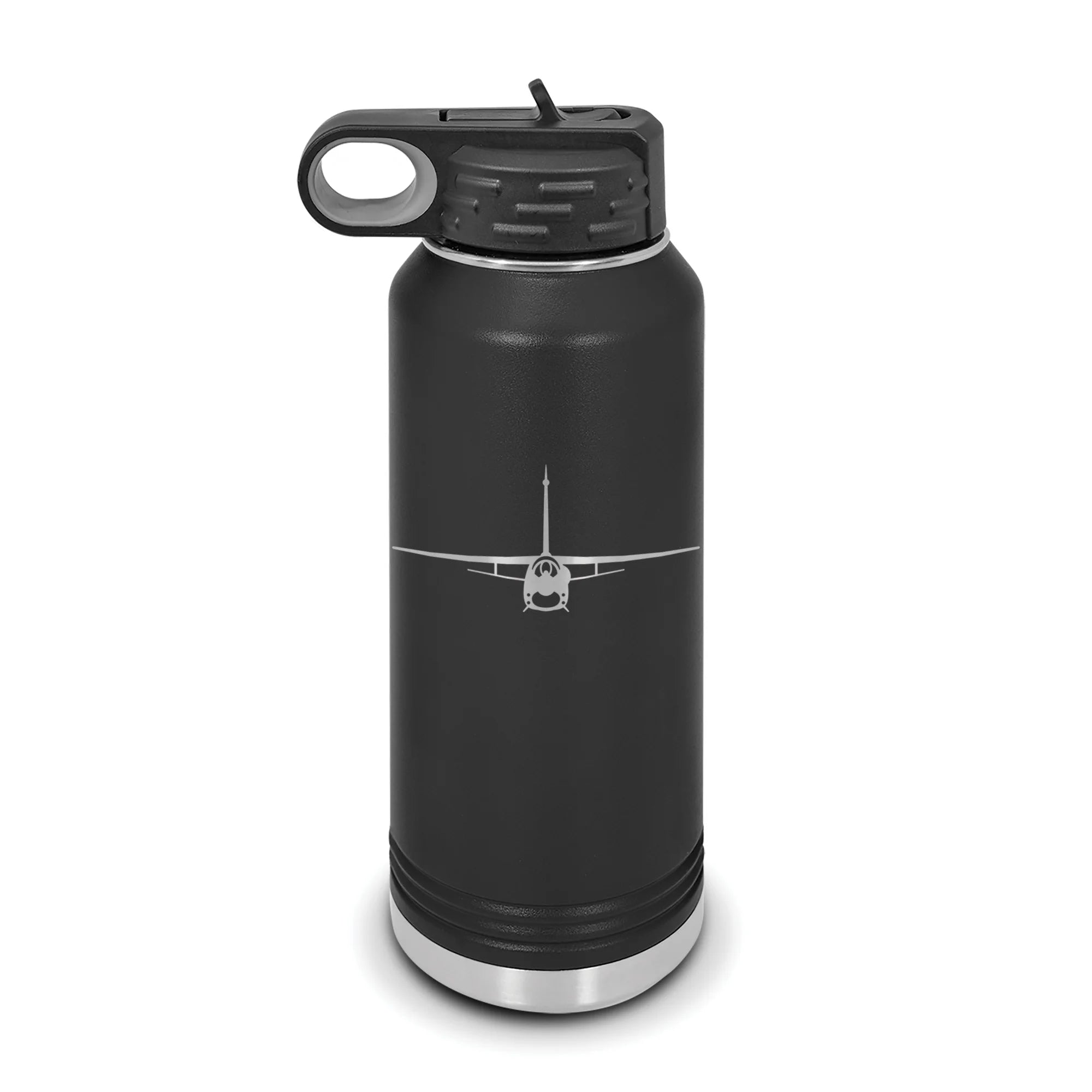 Black 32 oz Vacuum Insulated Stainless Steel Water Bottle with Flip Top Straw C1784
