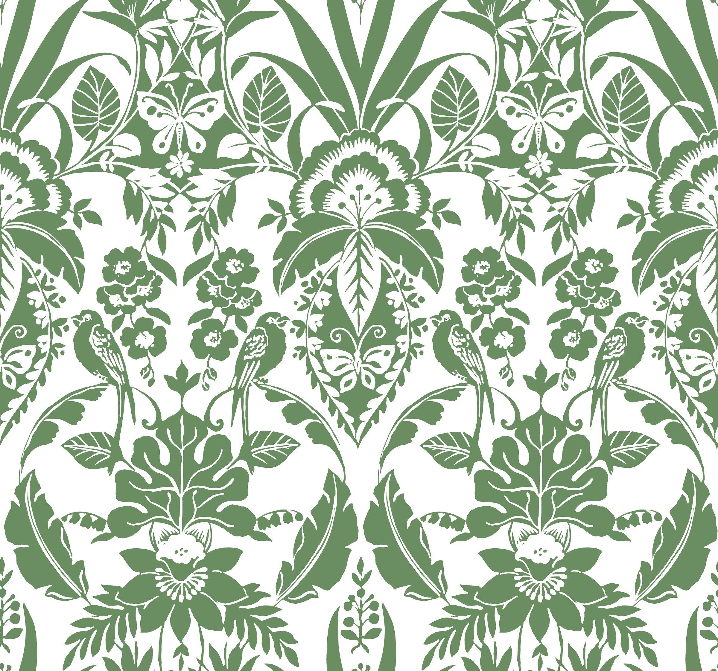 Botanical Damask Wallpaper Green A149776