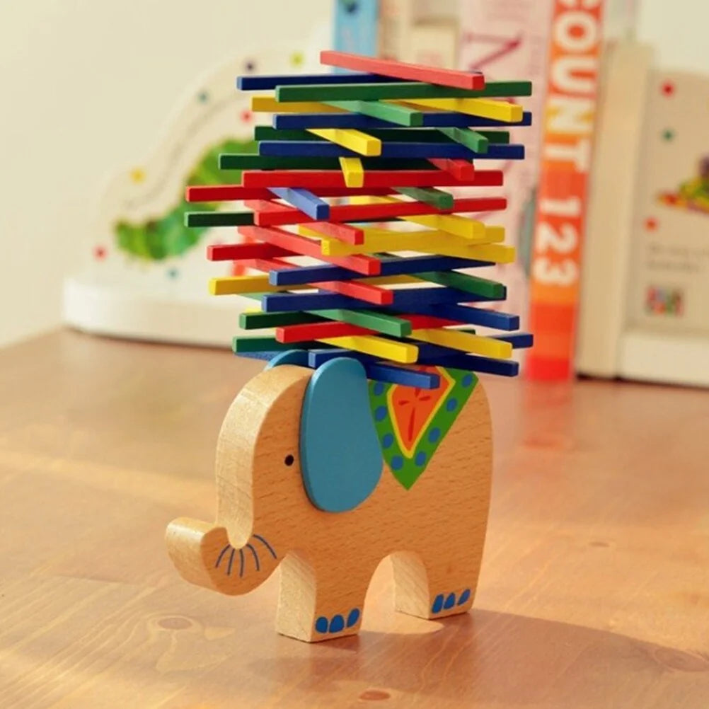 Wooden Stackable Building Blocks Set Balancing Games Playset Toys Educational Toys for Kids Children(Elephant) Z543696