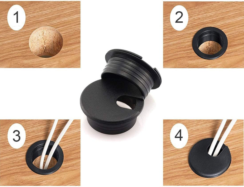 Black 2pcs 1-3/4 inch Desk Wire Cord Cable Grommets Hole Cover Plastic U443