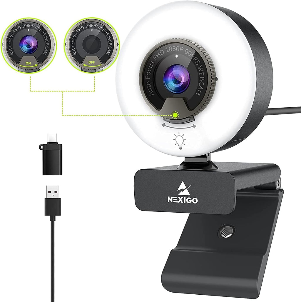1080P 60FPS Webcam with Light, Dual Stereo Microphone, Pack of 2 M363536