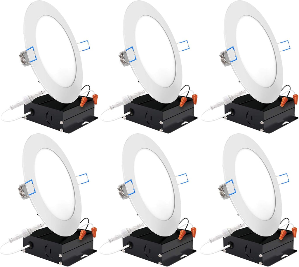 6 Pack 6 Inch Ultra Thin LED Recessed Ceiling Lights, 2700K Soft White, Dimmable 14W, 850 LM, Canless J654