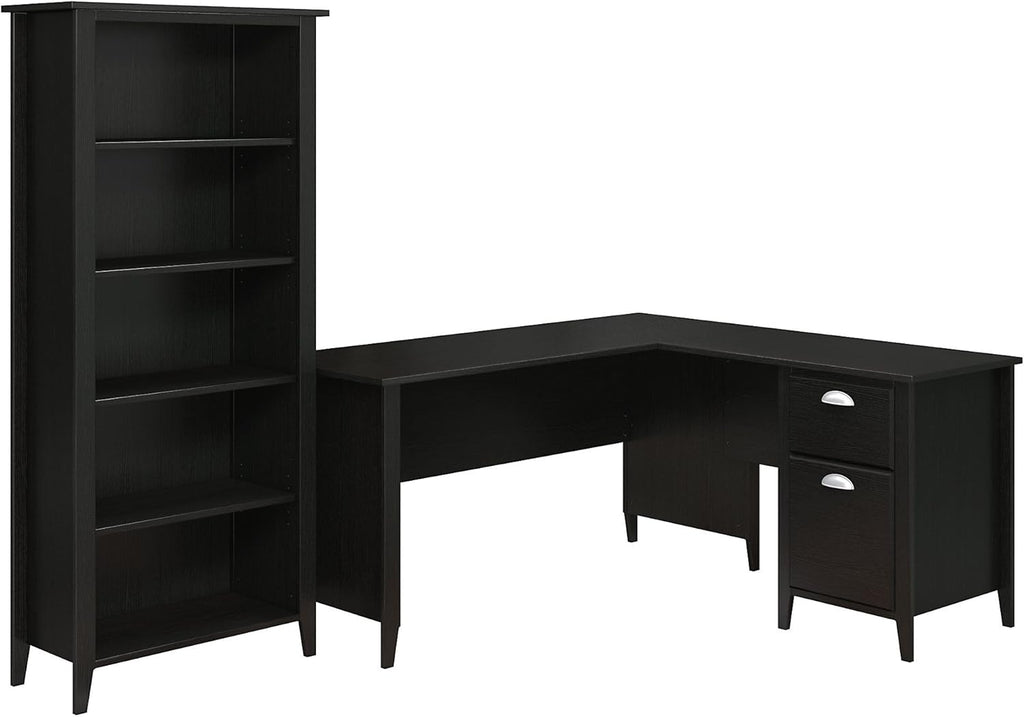 Black Suede Oak L Desk and Bookcase I53554