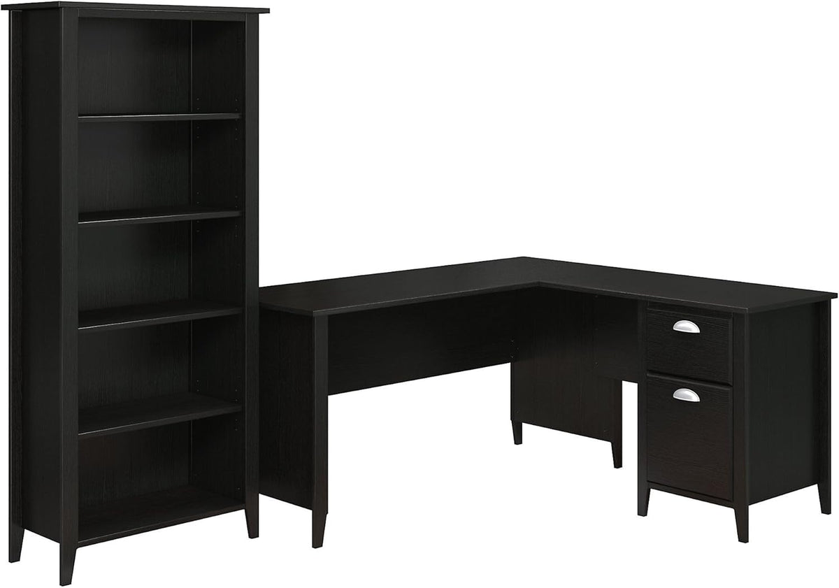 Black Suede Oak L Desk and Bookcase I53554