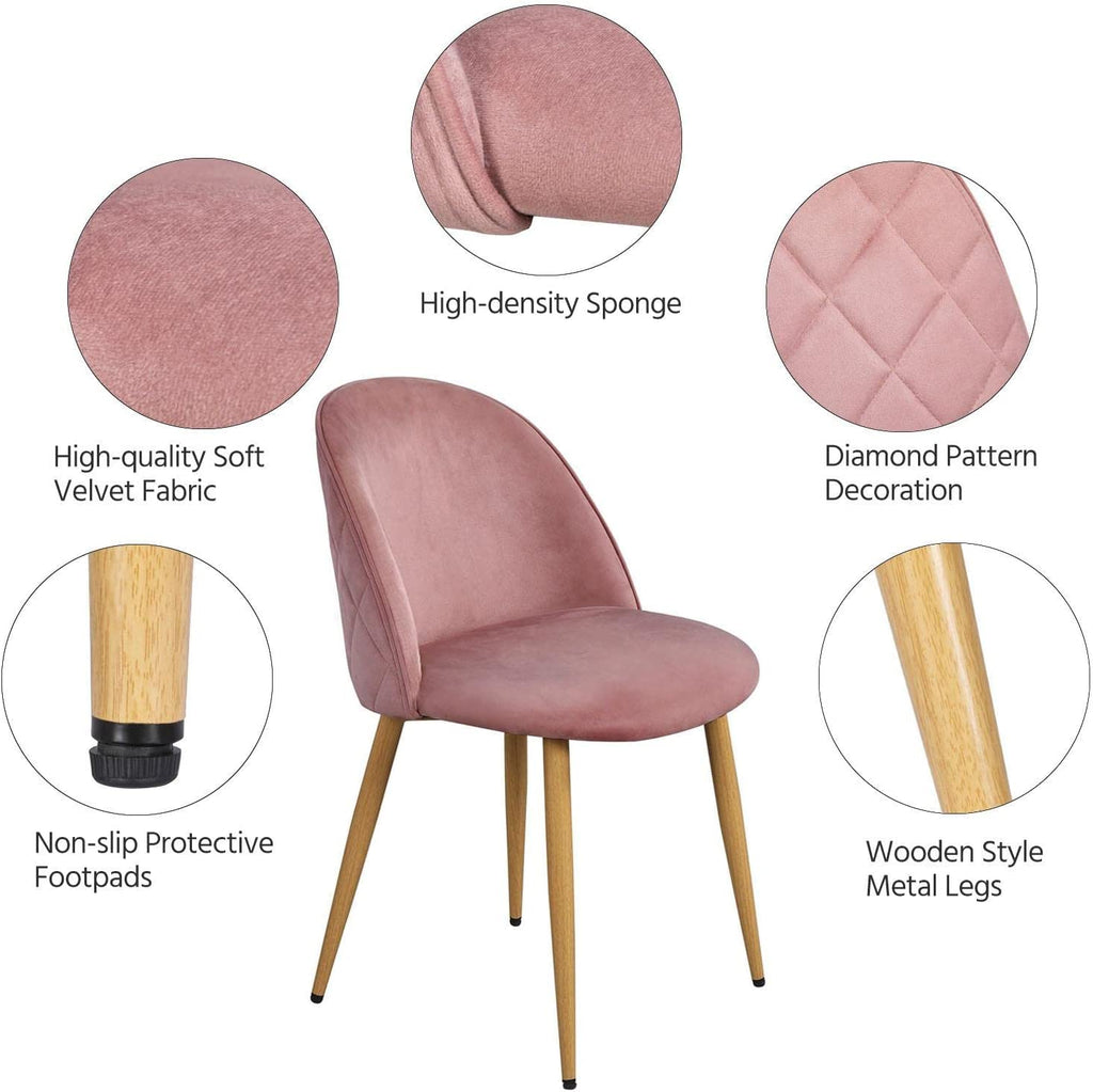 Pink Velvet Upholstered Side Chairs with Metal Legs Set of 2 G796