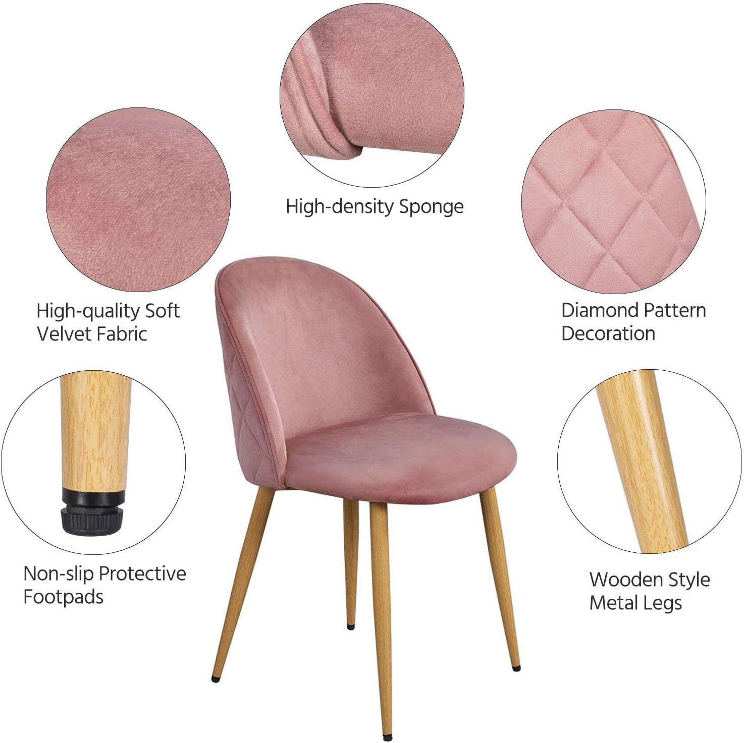 Pink Velvet Upholstered Side Chairs with Metal Legs Set of 2 G796