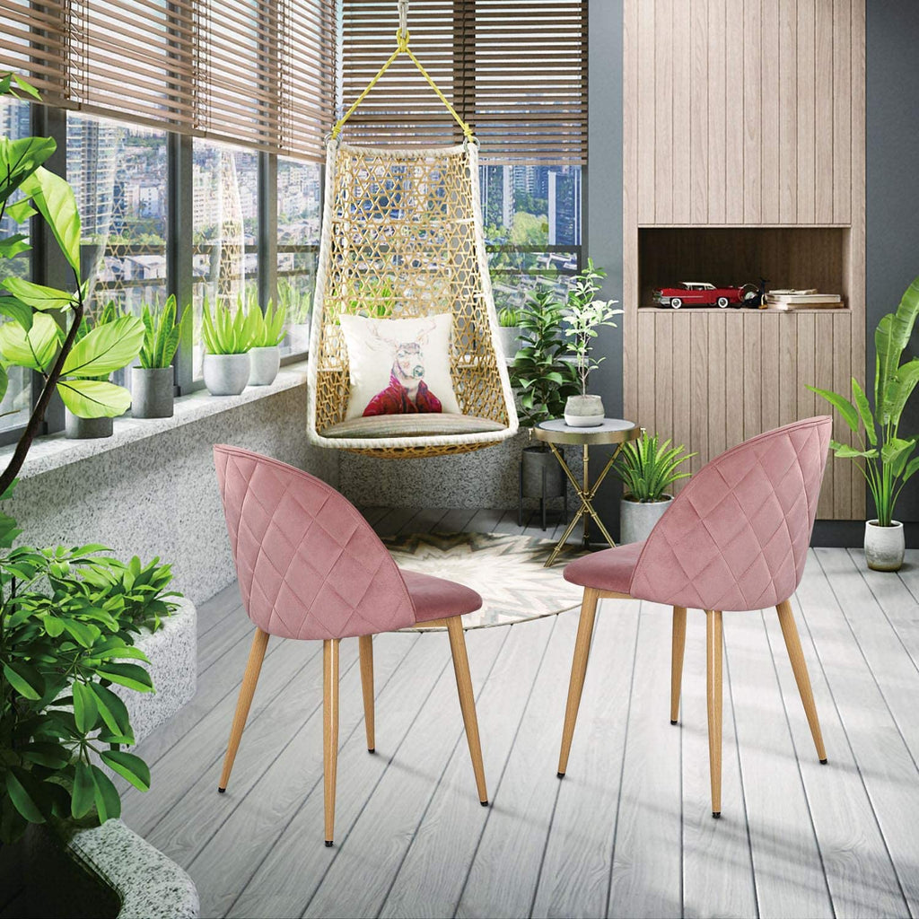 Pink Velvet Upholstered Side Chairs with Metal Legs Set of 2 G796