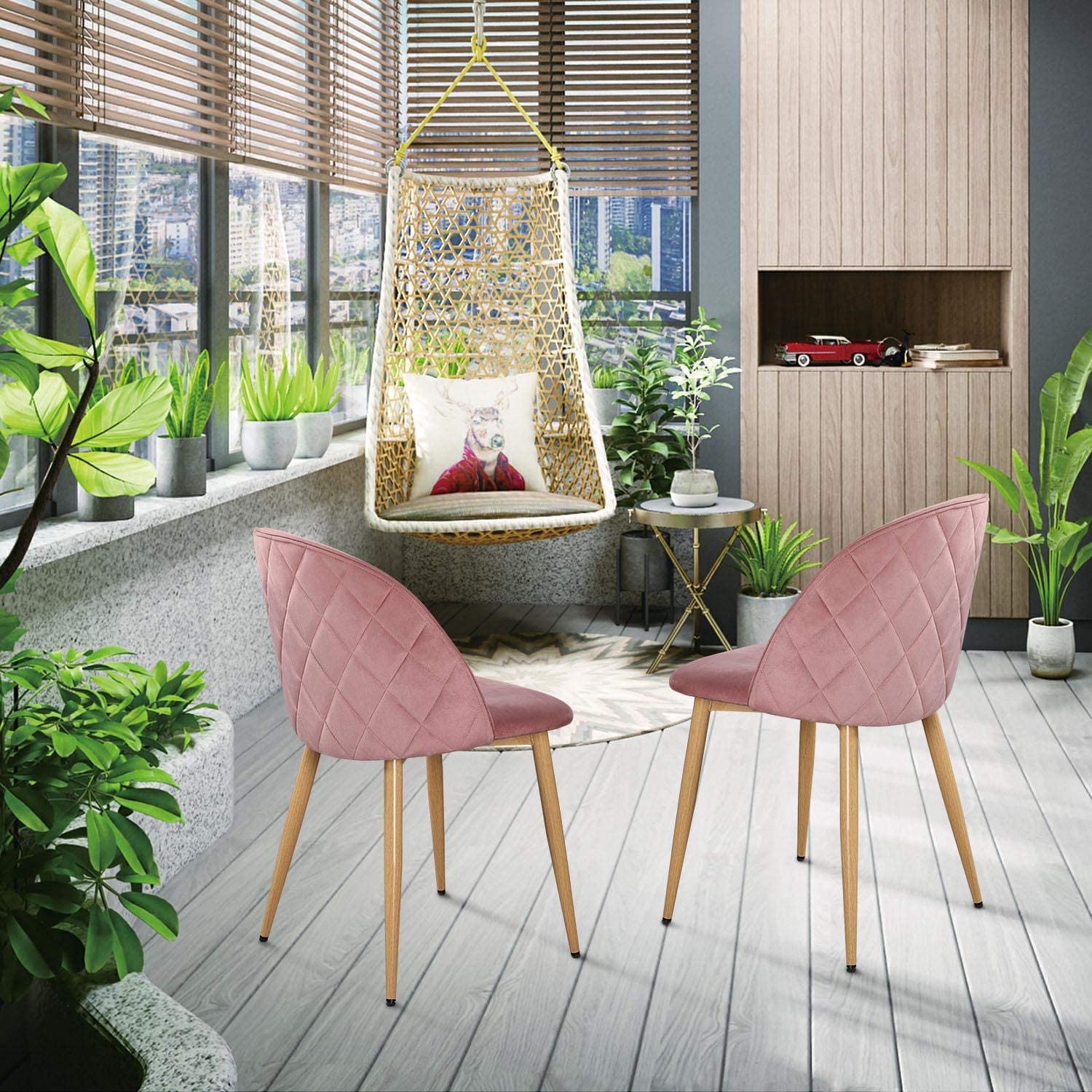 Pink Velvet Upholstered Side Chairs with Metal Legs Set of 2 G796