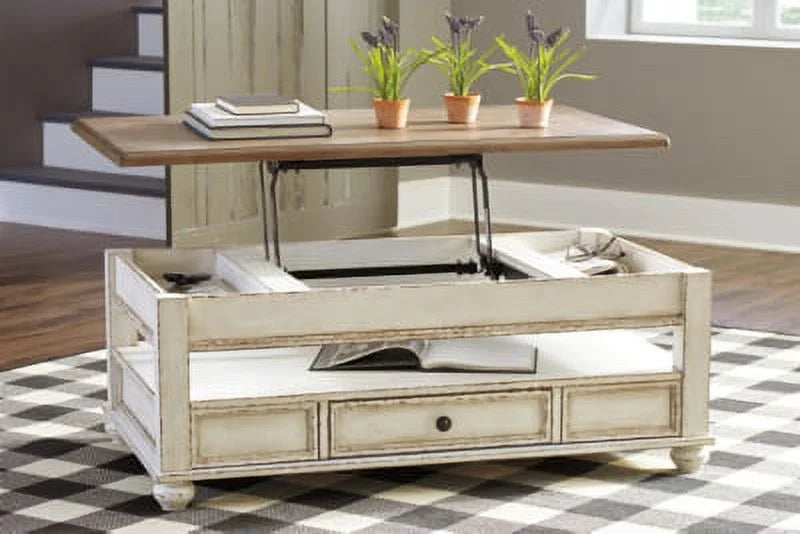 White/Brown Lift Top Coffee Table D985