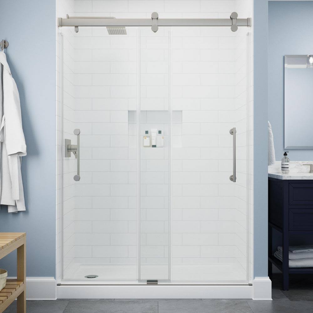 Sliding Frameless Shower Door in Nickel with Clear Glass N87137
