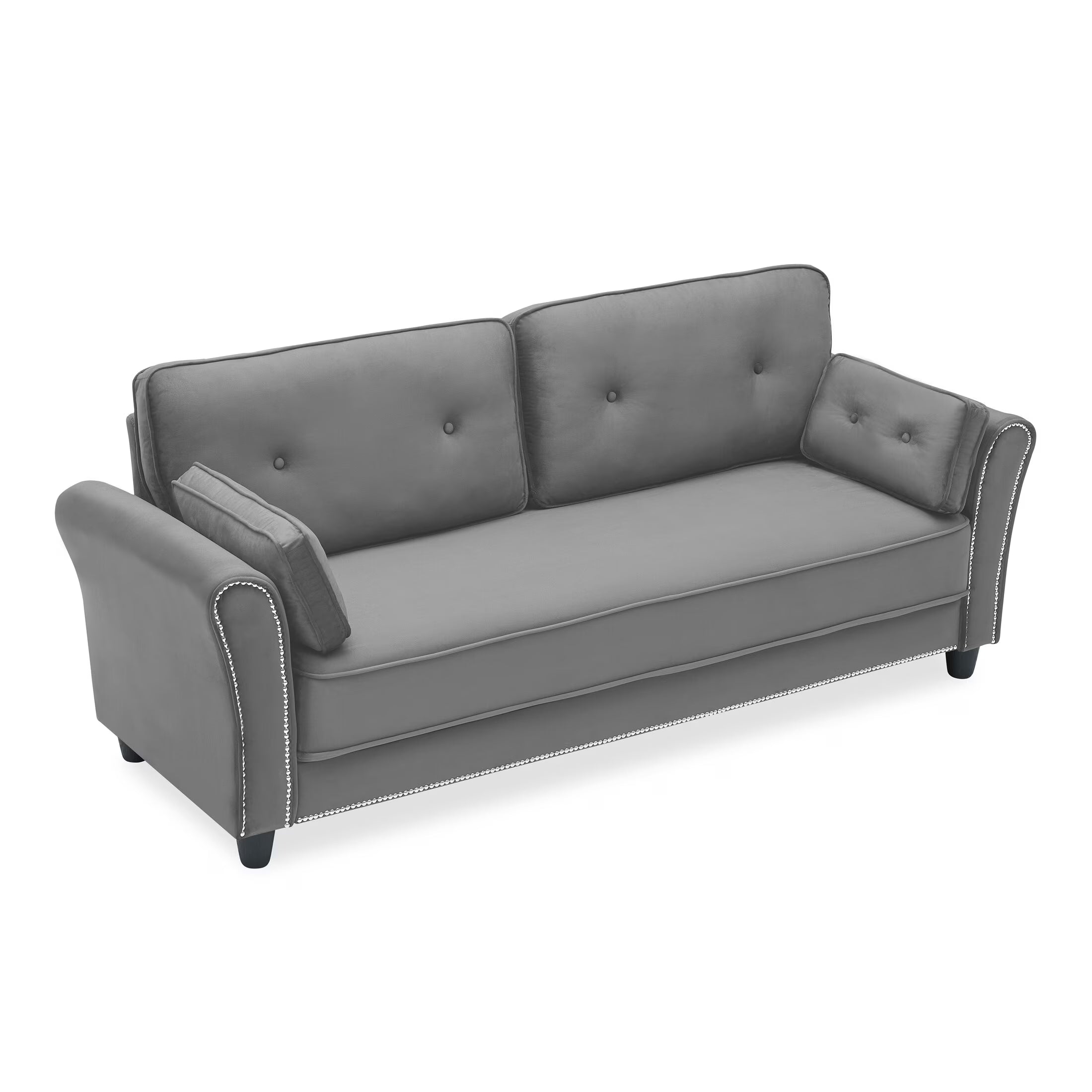 Grey Velvet Loveseat Sofa with Two Pillows F64832